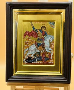 Икона » Георгий Победоносец. Чудо о змие» в киоте Образец 25 Ковров
